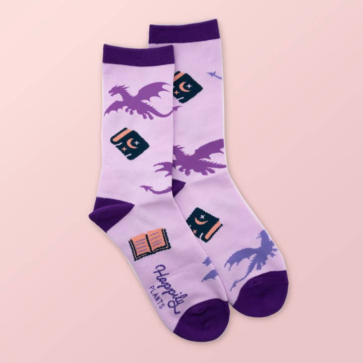 Happily Plants - Wholesale Socks - Unisex - Fantasy Dragon Books Socks - Cotton Blend Unisex