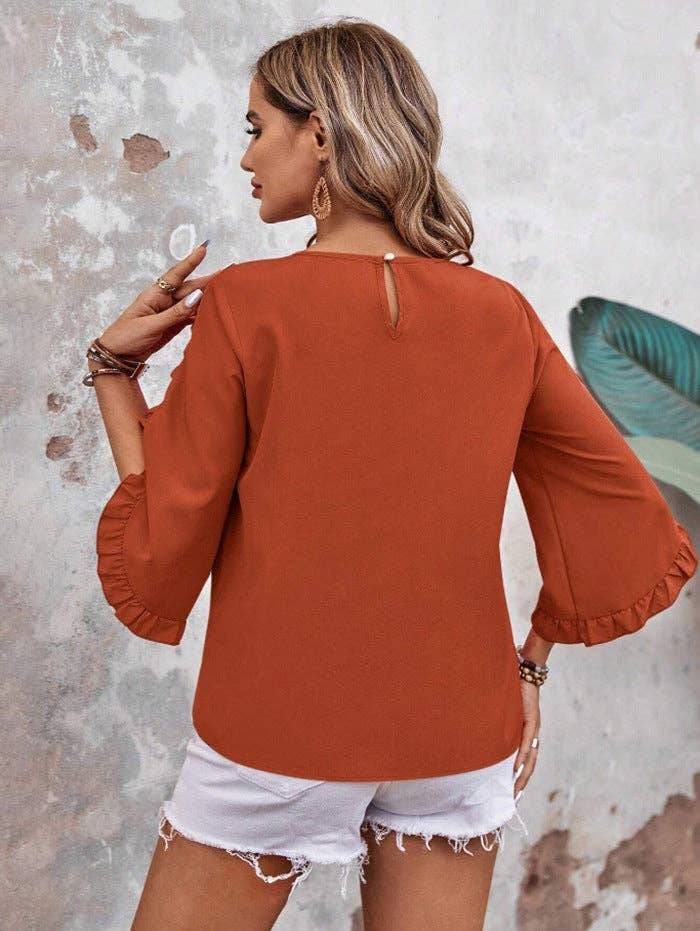 Suhkasana - Wholesale Blouse - Women's - Summer Solid Ruffle Loose Fit Sleeve Shirt11