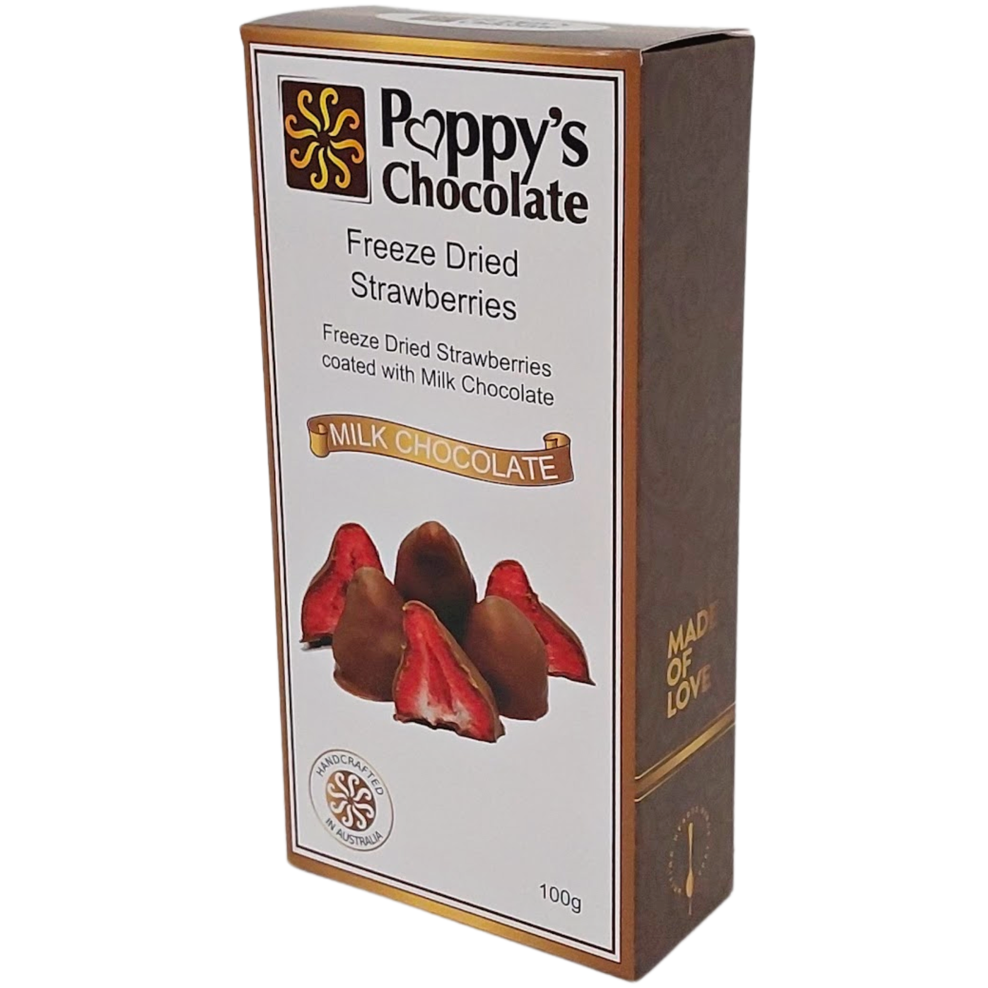 Poppy's Chocolate - Wholesale Chocolate-covered sweets - Milk Chocolate coated Freeze dried Strawberries 100g4