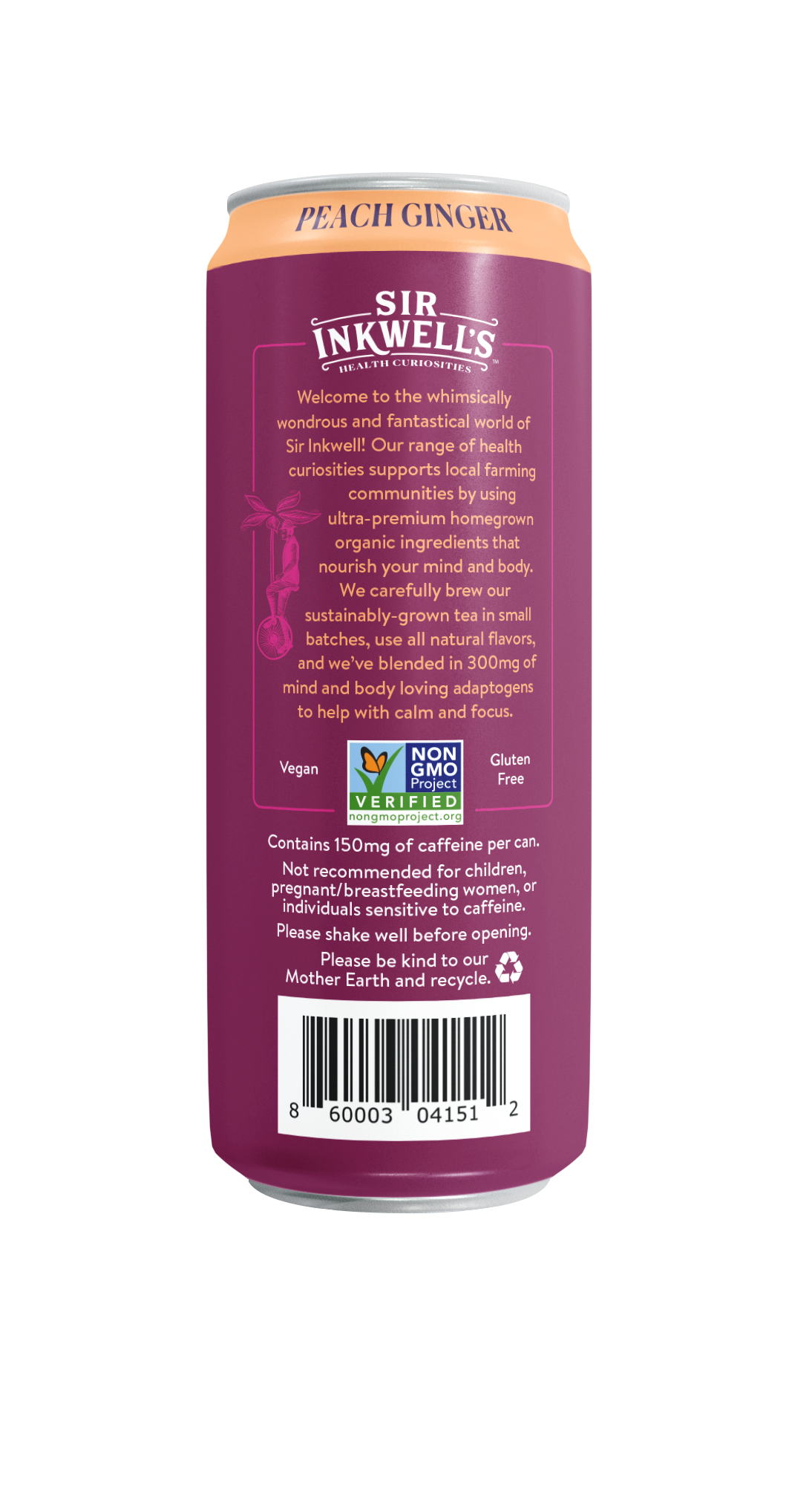 Sir Inkwell's Health Curiosities - Wholesale Health/Detox Tea - Adaptogen Infused Peach Ginger Black Tea (12 Cans)2