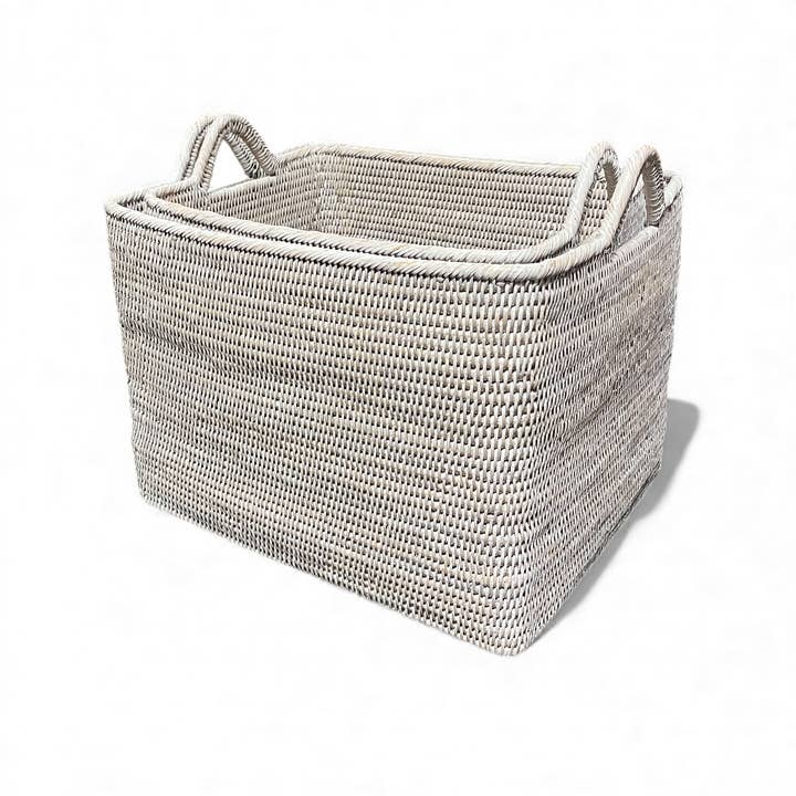 Matahari - Wholesale Basket - Rectangular Set of 2 Nested Baskets w/ Loop Handles - WW1