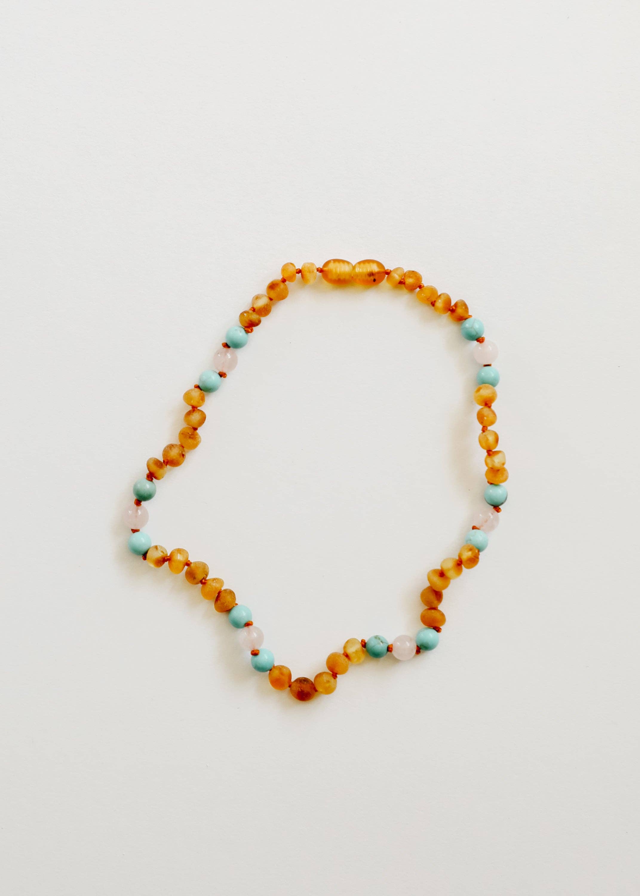CanyonLeaf - Wholesale Beaded/Pearl Necklace - Raw Honey Baltic Amber + Turquoise + Rose Quartz || Necklace0
