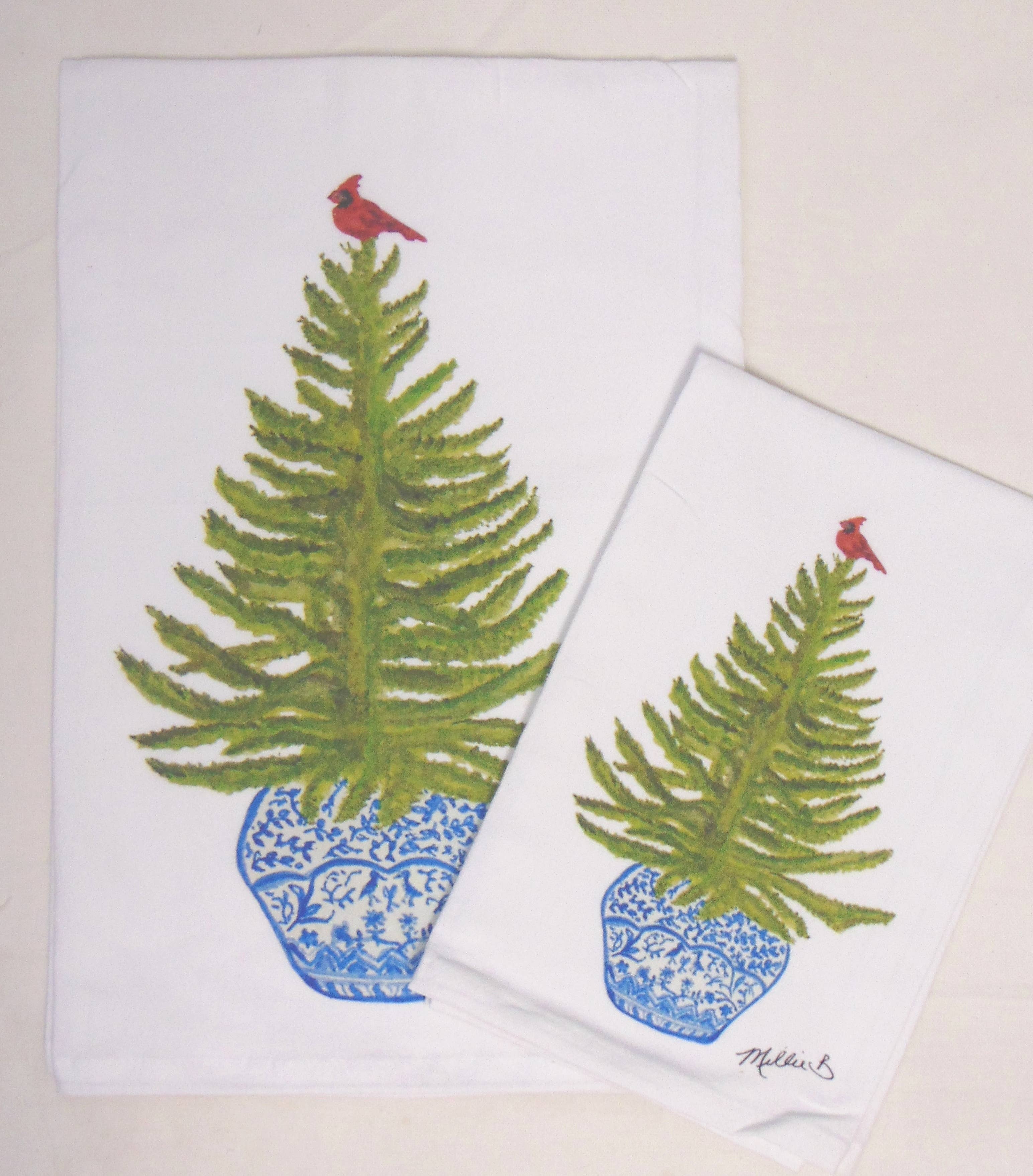 Lowcountry Linens – wholesale Tea towel – Limited Edition Spruce Fir Cardinal  Flour Sack Towel1