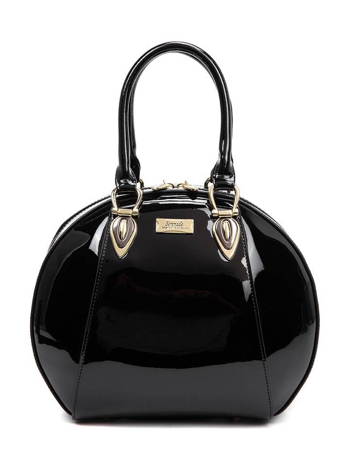 ALLURA ROUNDED MINI PATENT LEATHER HANDBAG-SV1-0293-BLK- NEW IN for wholesale by Serenade Beverly Hills Collection