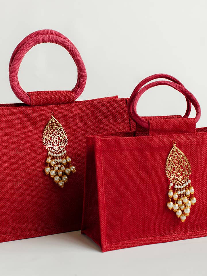 Cranberry Large Jute Bag for wholesale by Decorasian