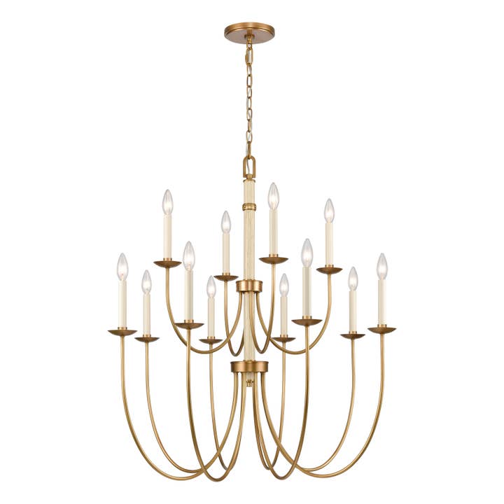 Neville 34'' Wide 12-Light Chandelier - Natural Brass for wholesale by Atlas Lighting and Home
