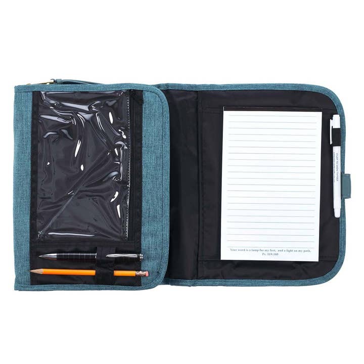 Christian Art Gifts - Wholesale Bible Cover - Bible Cover Organizer Tri-fold Teal Faith Badge2