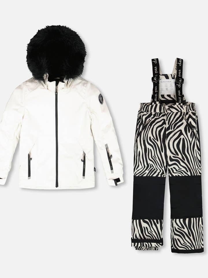 Completo da neve in due pezzi bianco sporco con pantaloni stampati per la vendita all'ingrosso da parte di Deux par Deux