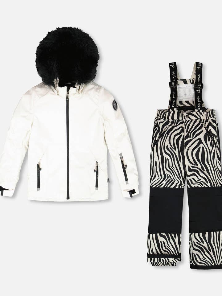 Two-Piece Play Snowsuit Off-White With Printed Pants for wholesale by Deux par Deux