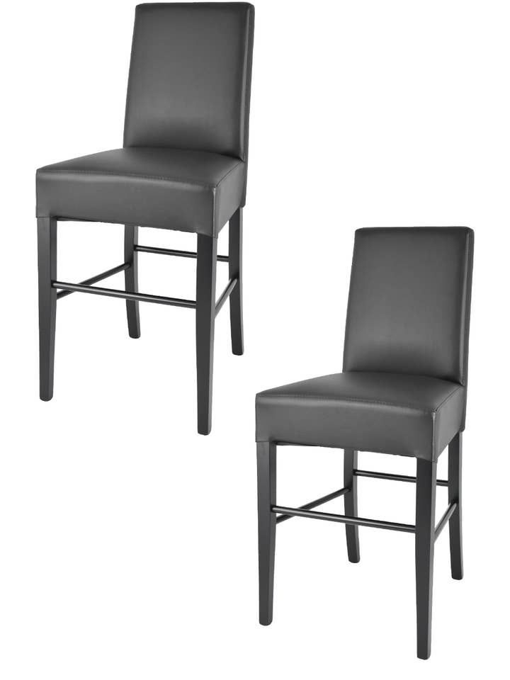 Luisa lav afføring sort træ, sort imiteret læder sæde for engroshandel hos Tommychairs