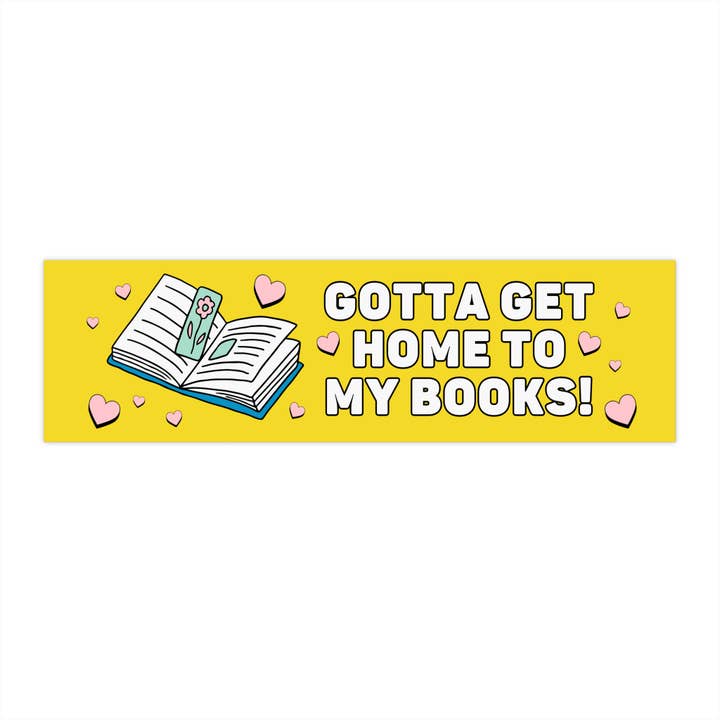 Bookish Bumper Sticker with Hearts: Gotta Get Home To Books for wholesale by Opal and June