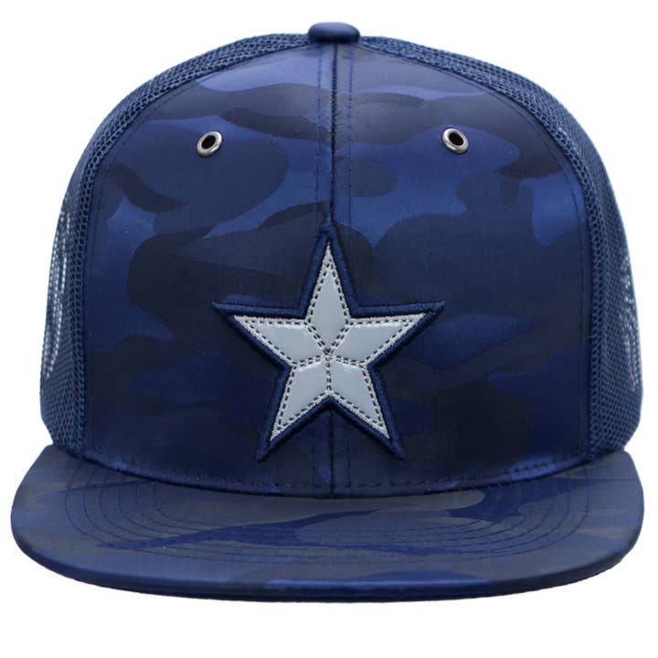 Cap Zone - Wholesale Trucker Hat - Unisex - Dallas Star Patch Camo Poly Flat Bill Trucker Hat4