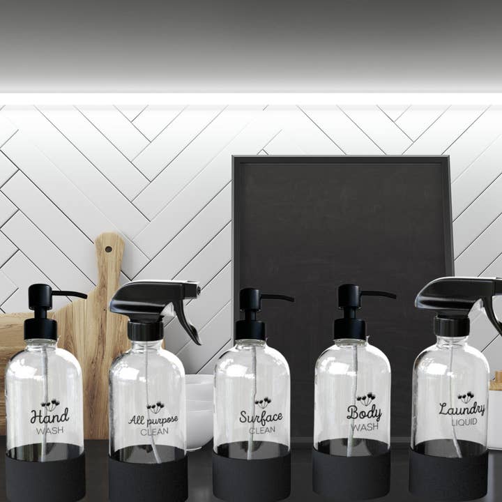 EKOH - Wholesale Soap Dispenser - Clear Glass Boston Bottles16oz Soap & Spray Dispenser 2pk3