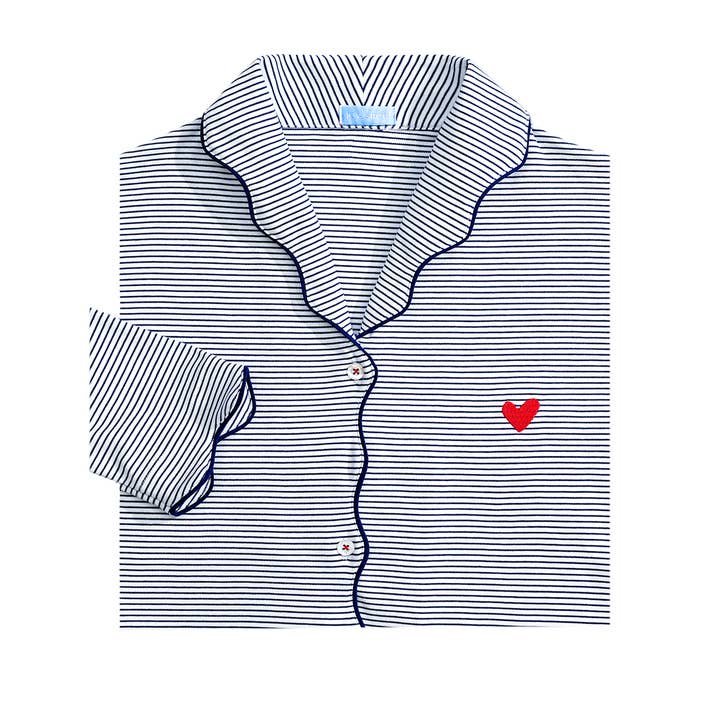 Harbor Heart Stitch Stripe Women’s Button Front Long Pajama Set for wholesale by Joy Street