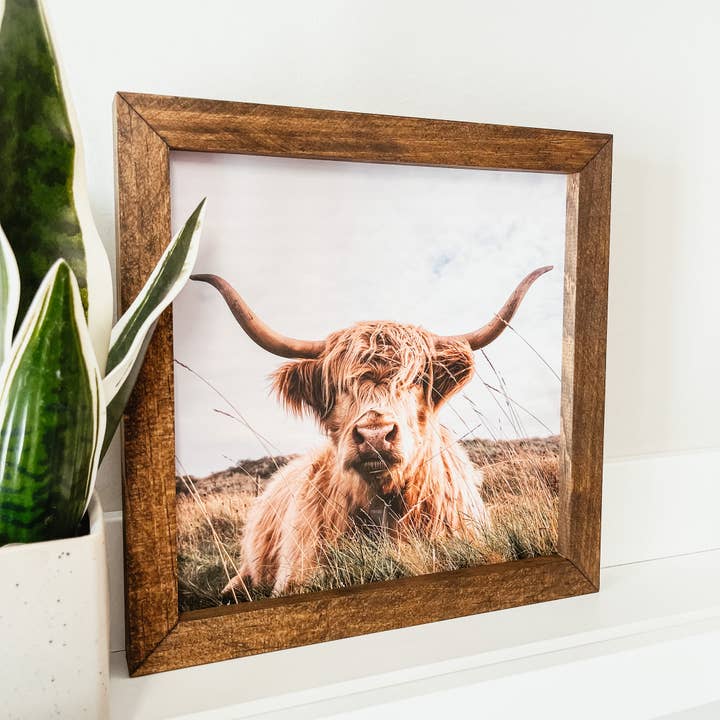 Knotty Design Co. - Wholesale Sign - Highland Cow Framed Wooden Sign