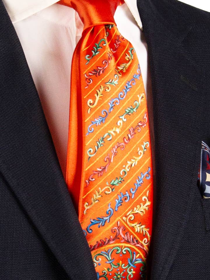 Corbata Siciliana Naranja Pintada a Mano GP79 para venta al por mayor de Graffeo Cravatte