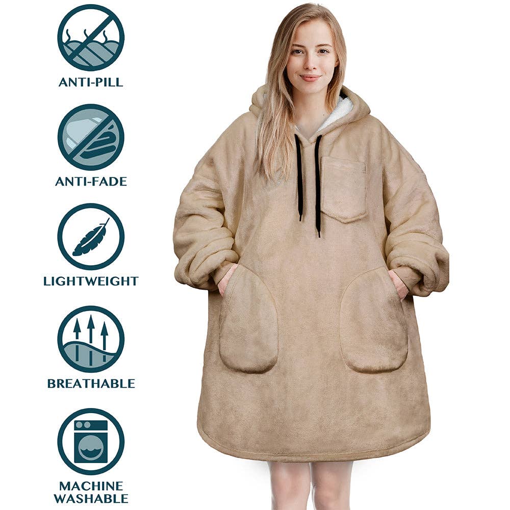 Pavilia - Wholesale Hoodie - Women's - Chest Pocket Sherpa Hoodie Blanket - Patch Pocket (Regular / Long)80