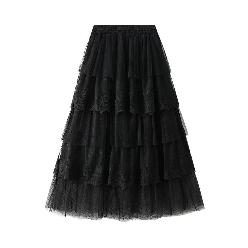 Miss Sparkling - Vente Jupe – femme - Jupe midi en dentelle à étages2