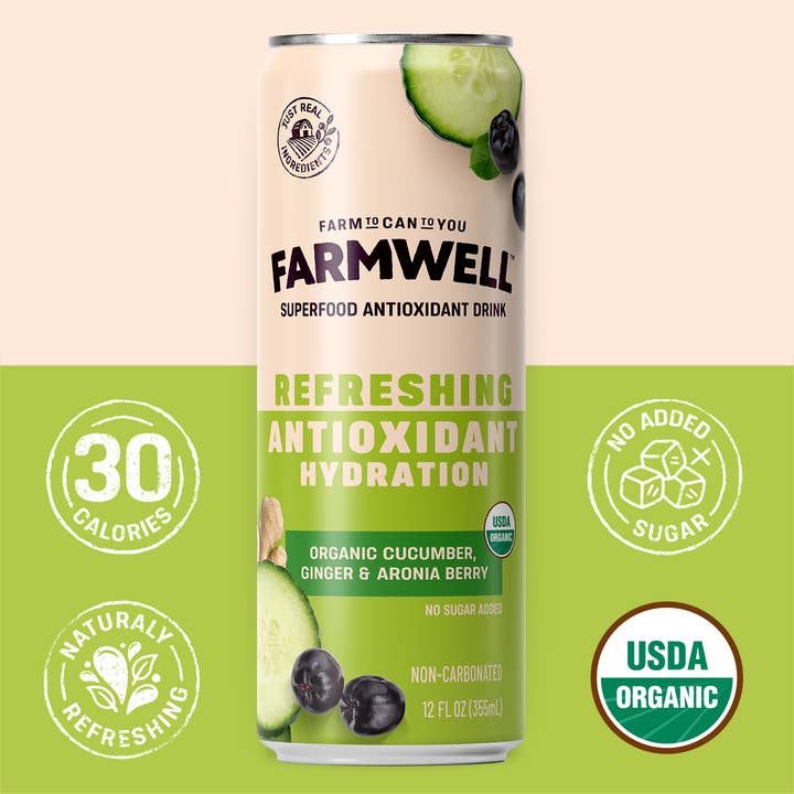 Organic Antioxidant Hydration - Cucumber Ginger (12-pack) for wholesale by Farmwell Drinks