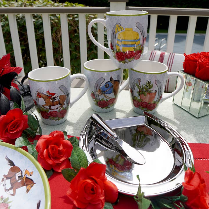 Certified International - Wholesale Cheese Board - Day at the Races Silver Plate Horseshoe Cheese Plate w Knife2