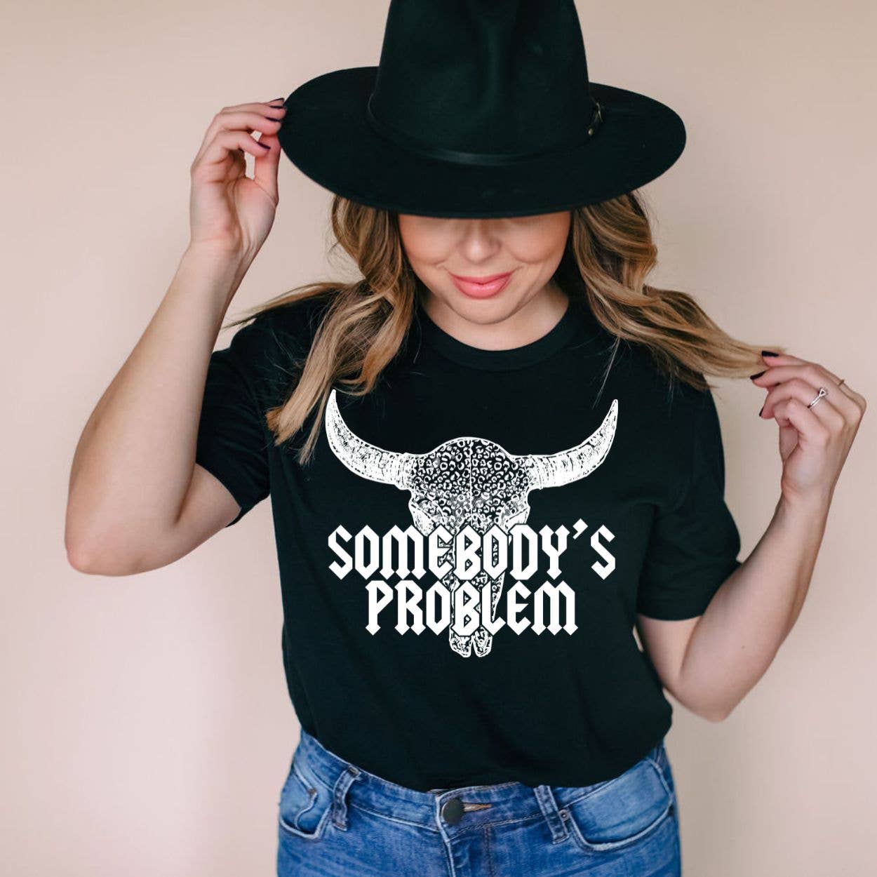 Simply Tees - Wholesale Screen Printed T-Shirt - Women's - Somebody's Problem Skull Black Tee1