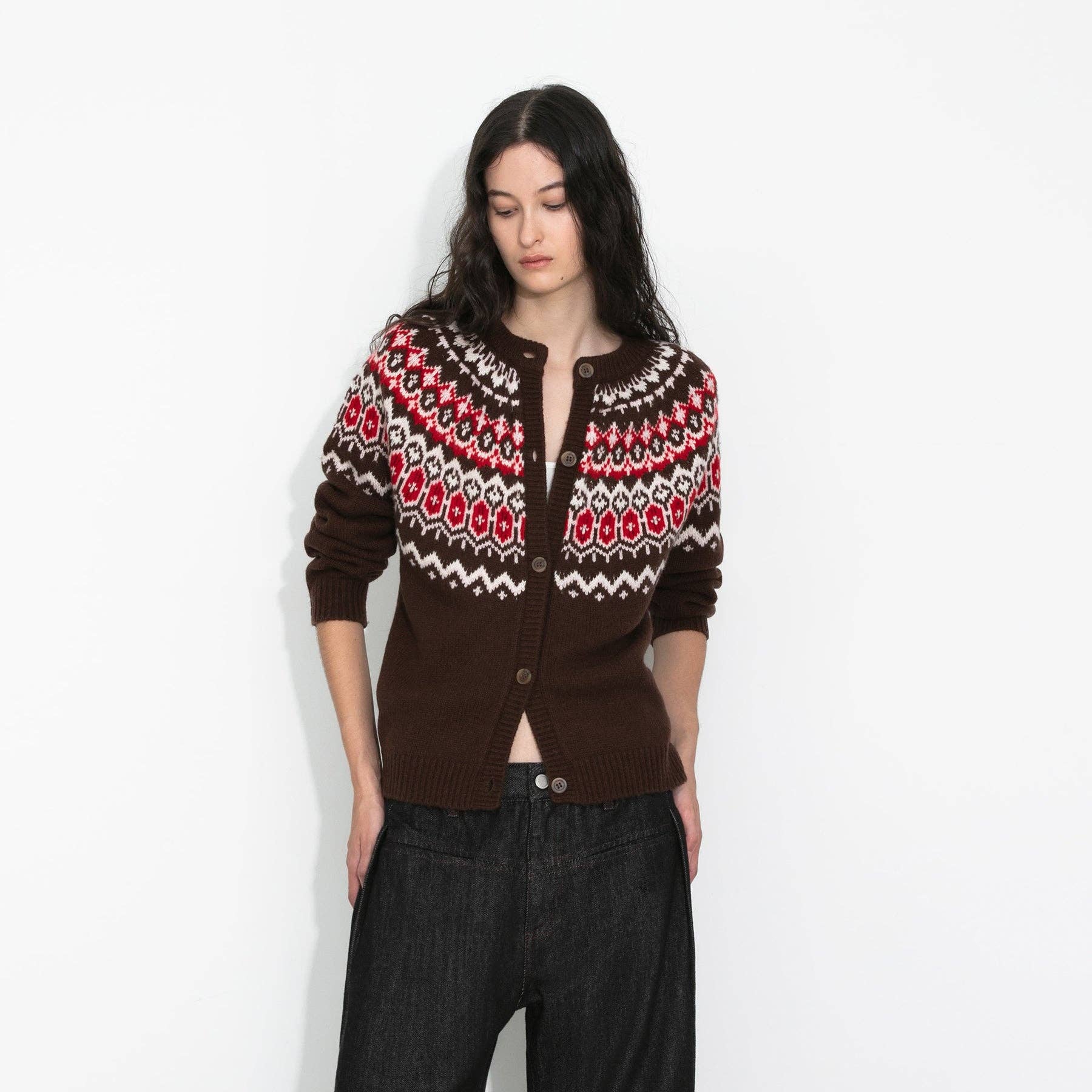 CUBIC - Wholesale Cardigan - Women's - 100% Wool Fair Isle Wool Knit Cardigan0