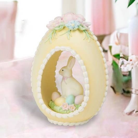 10" Resin Yellow Sugar Egg with Bunny for wholesale by Dunn Deals