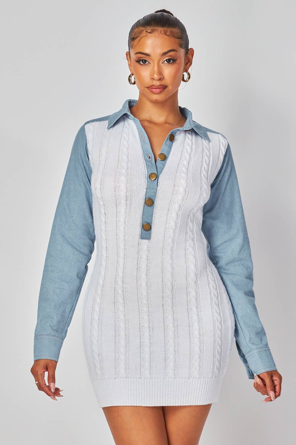 SWEATER & DENIM COMBO DRESS for wholesale on Faire0