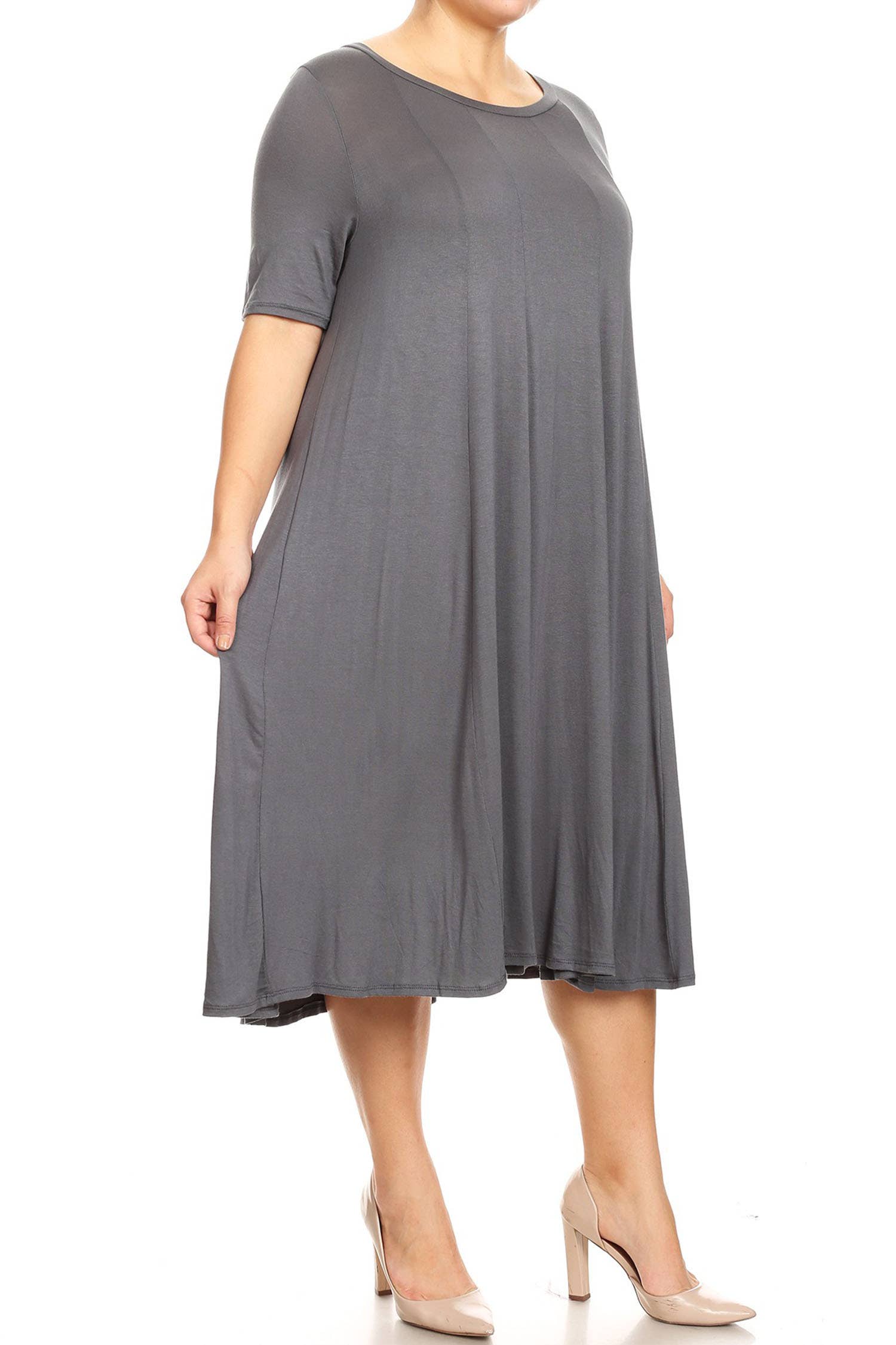 MOA COLLECTION - Wholesale Dress - Women's - Women's Plus Size A-Line Round Neck Casual Solid Midi Dress9