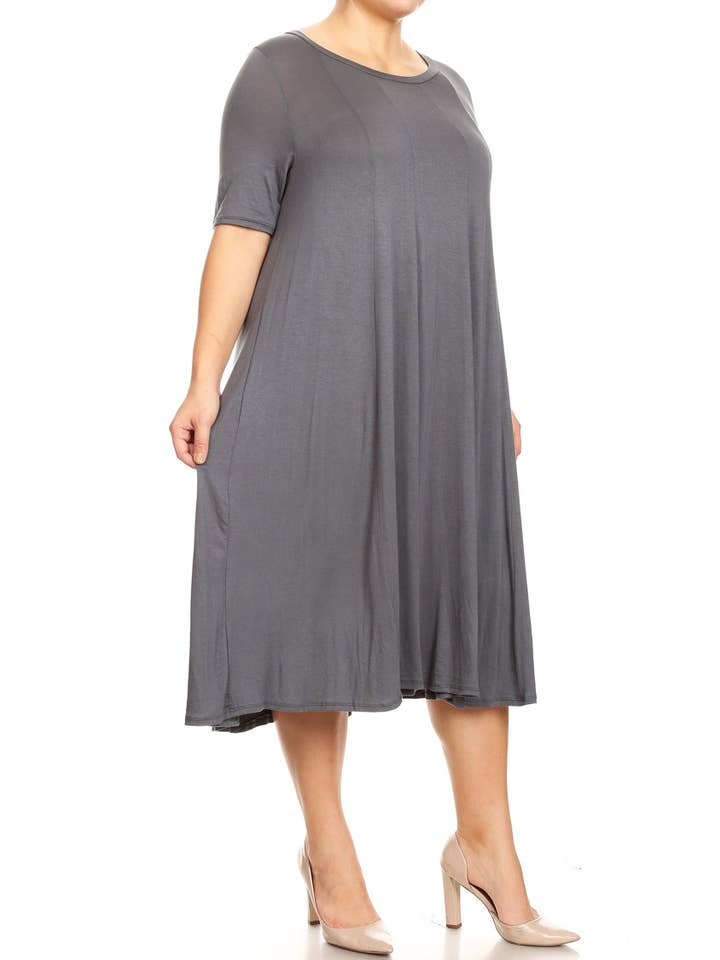 MOA COLLECTION - Wholesale Dress - Women's - Women's Plus Size A-Line Round Neck Casual Solid Midi Dress9