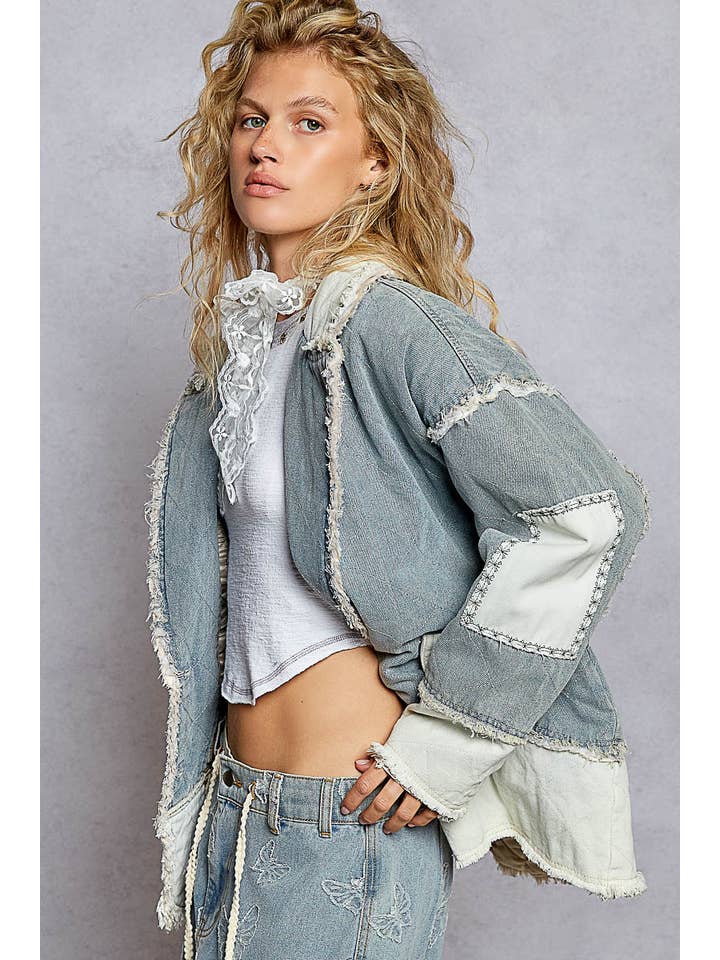 Pol Clothing - Wholesale Jacket – Women's - Colorblocked twill patch studded back heart jacket17