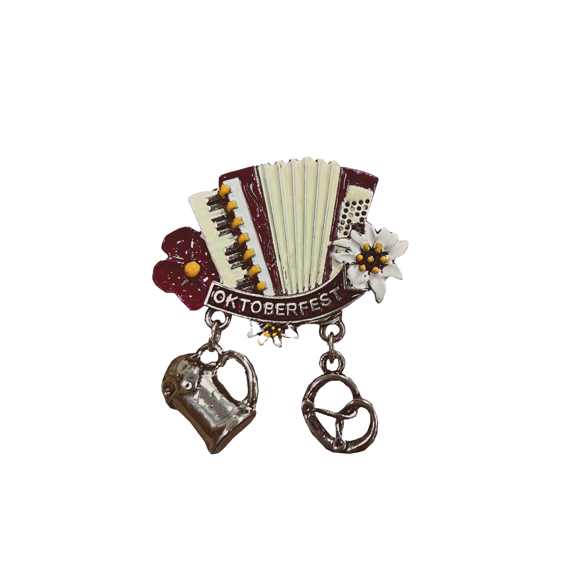 European Heritage Gifts - Vente Épinglettes/boutons - Épinglette à chapeau en métal en accordéon allemand Oktoberfest avec « Oktoberfest »