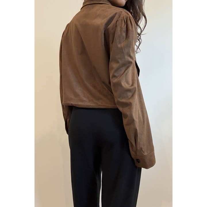 WALNUT Faux Suede Ruched Bomber Jacket for wholesale on Faire2