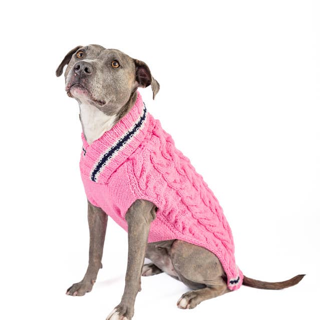 Preppy Pink Cable Knit Sweater for wholesale by CHILLY DOG LLC