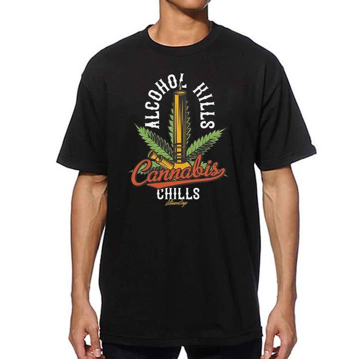 Alcohol Kill Cannabis Chills Tee for wholesale by StonerDays Apparel