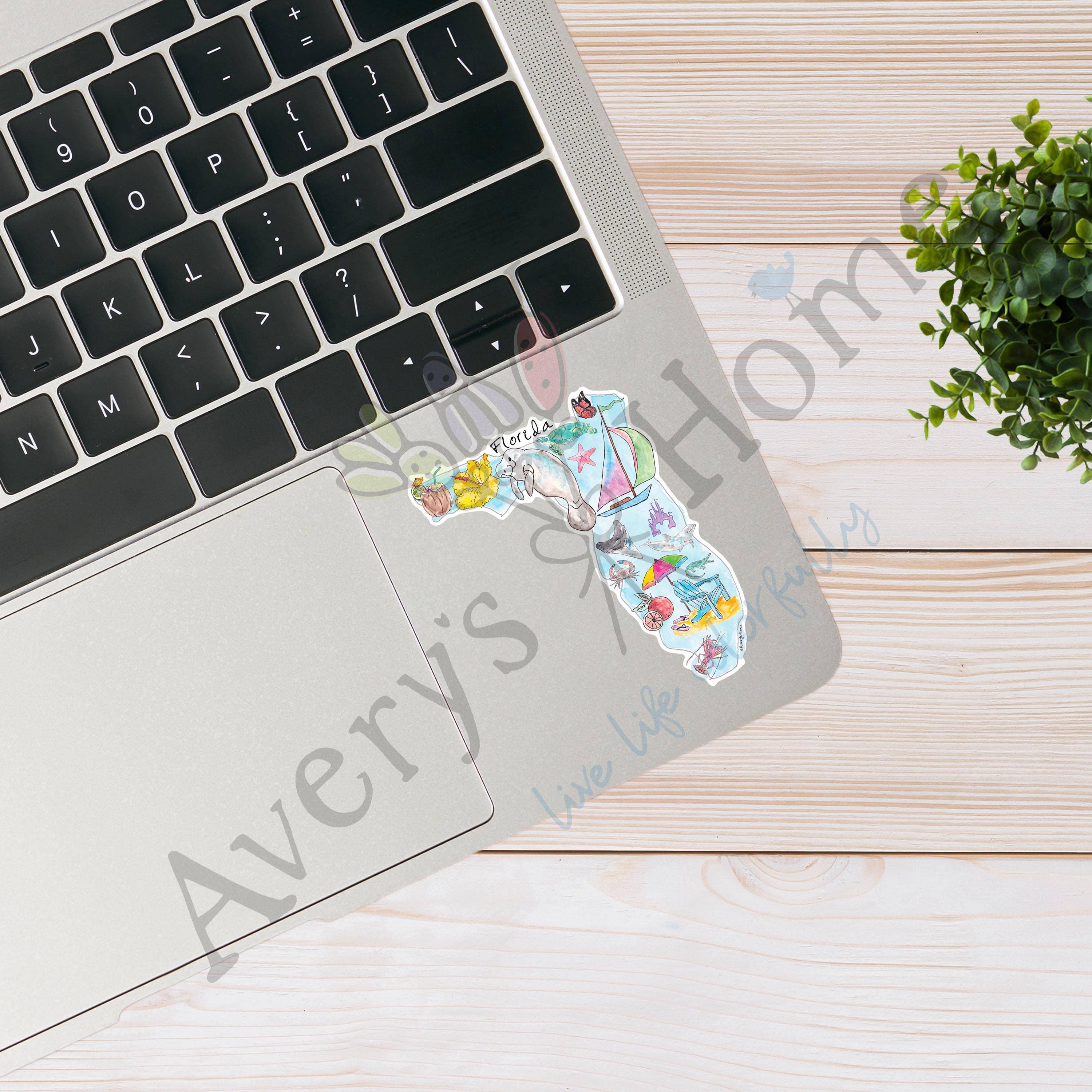 Avery's Home - Wholesale Sticker - Florida State Icon Map Art 3" White Vinyl Die-Cut Sticker1