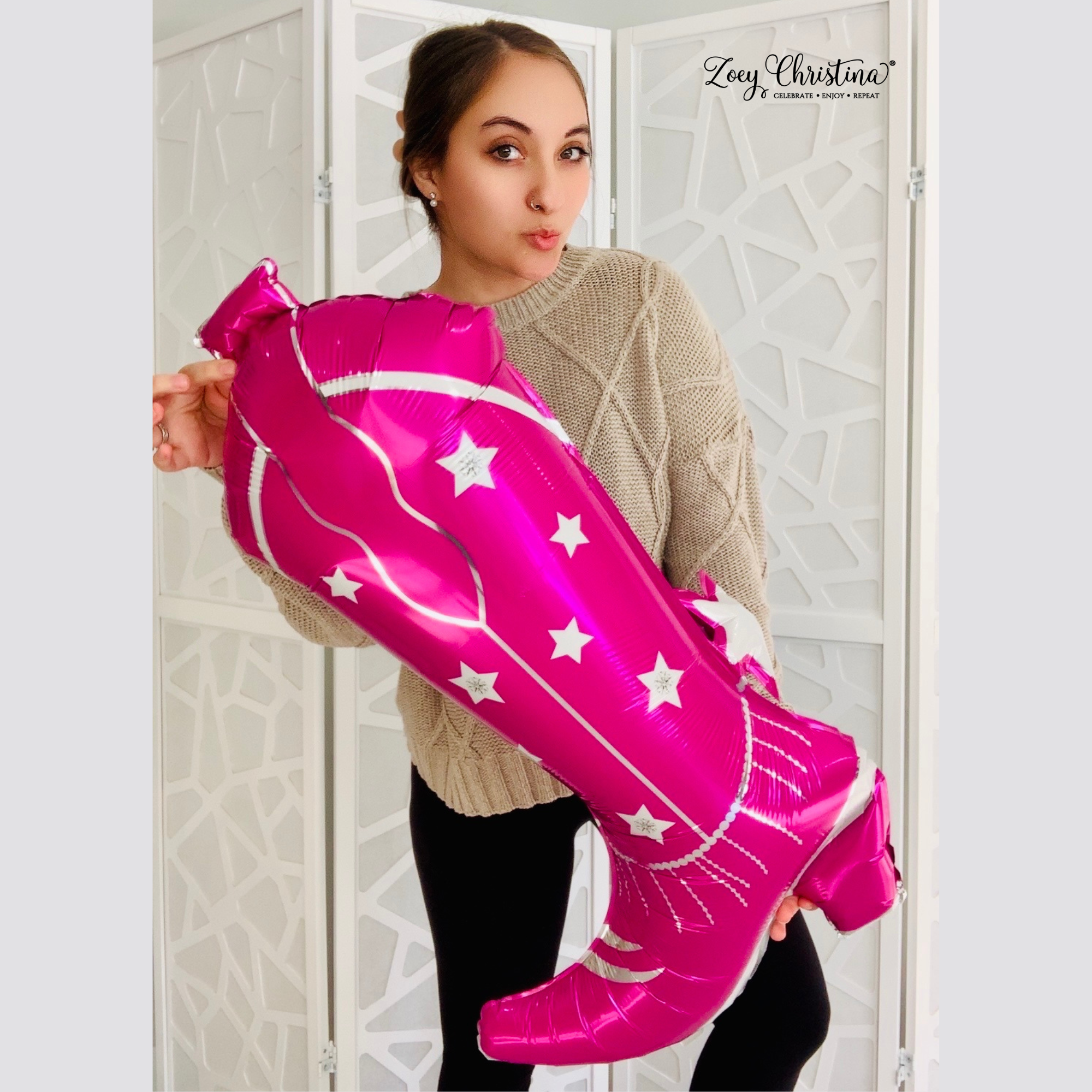 Zoey Christina – wholesale Balloon – Pink Cowgirl Boot or Hat Balloon – Western Party Decoration1