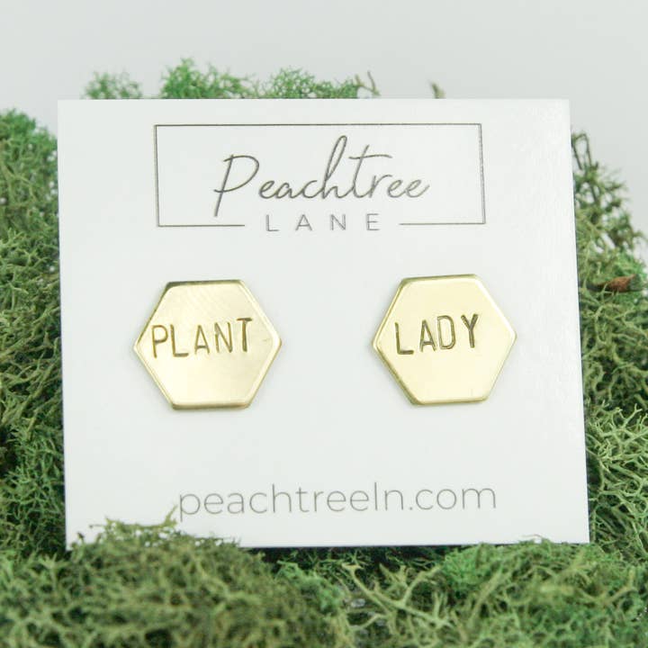Peachtree Lane Co. - Wholesale Stud/Post Earrings - Plant Lady Hand Stamped Brass Hexagon Earrings0