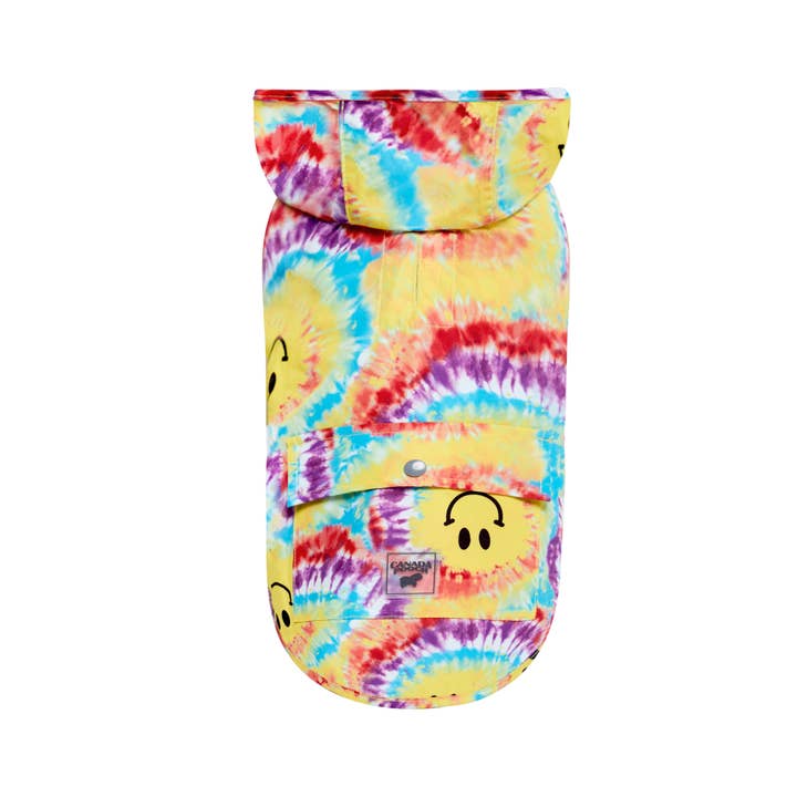 Capa de Chuva Pick Me Poncho (Tie Dye Smiley) por atacado de Canada Pooch