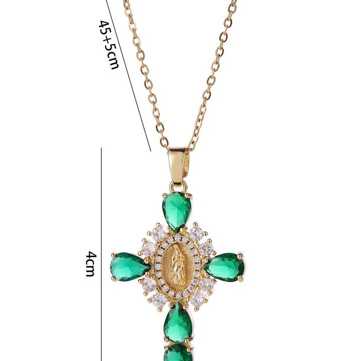 ACCITY - Wholesale Pendant/Charm Necklace - Zirconia Pendant Virgin Mary Cross Necklace_CWMM586711