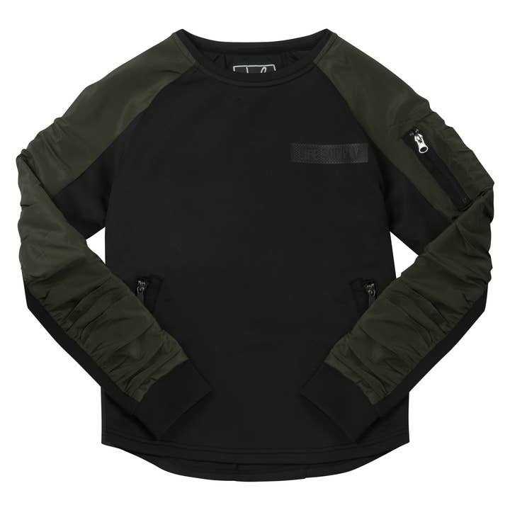 LIFE SUPPLY SLOUGH SWEATSHIRT BLACK/KHAKHI for wholesale by Life supply Co Ltd