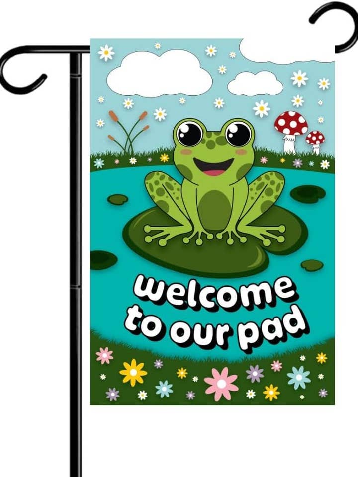 Frog Welcome Garden Flag Outdoor Welcome Flag fo for wholesale by Happy Cow Lawn Decor