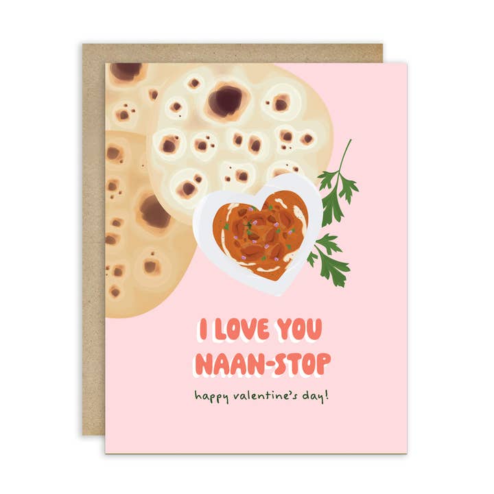 Love You Naan-Stop Valentine’s Day Card | Indian Food & Curry for wholesale by Cute Asian Cards