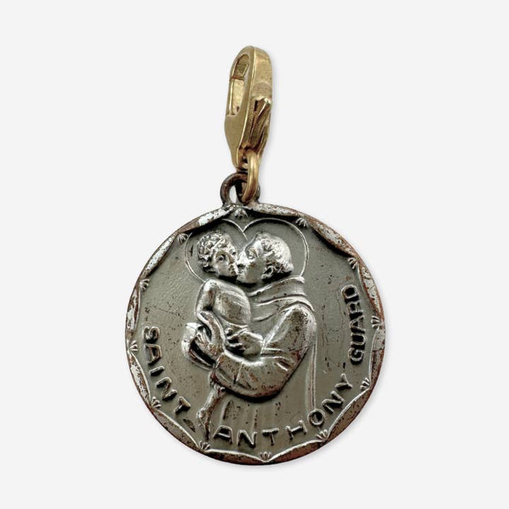 Lulu’s Petals - Wholesale Individual Charm/Pendant - Vintage aged silver Saint Anthony/ Christopher circular charm pendant