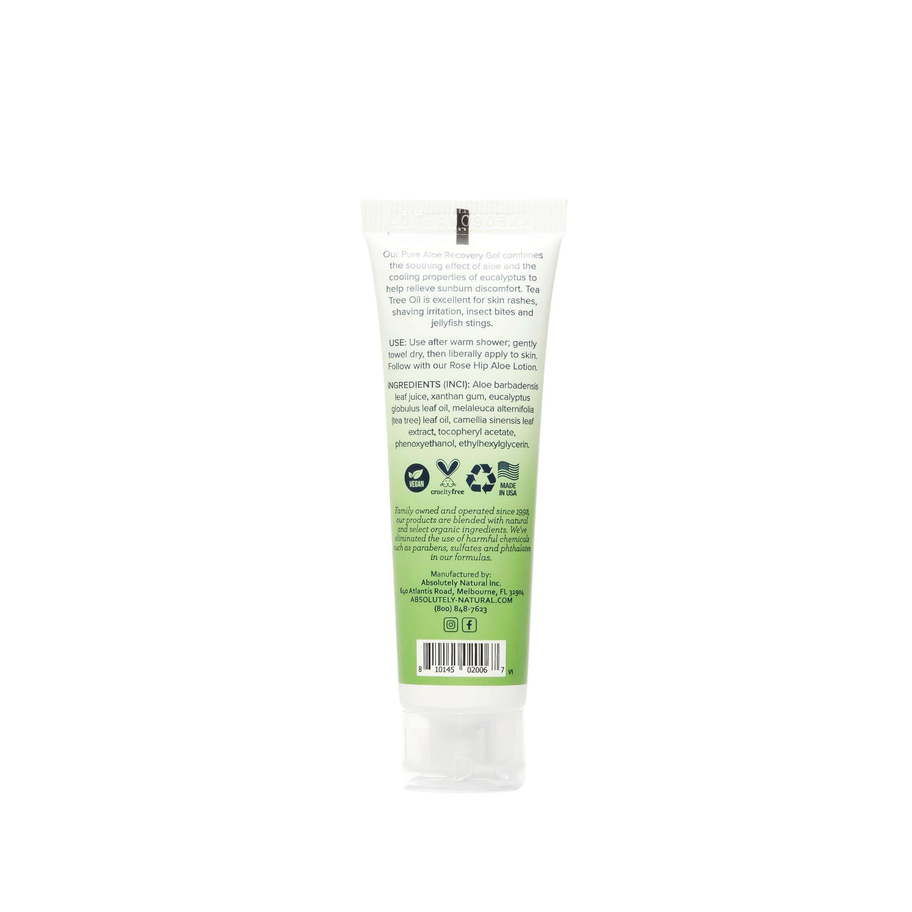 Absolutely Natural Skincare - Wholesale Aftersun/Sun Damage Repair Cream - Pure Aloe Recovery Gel Travel Size 1 oz1