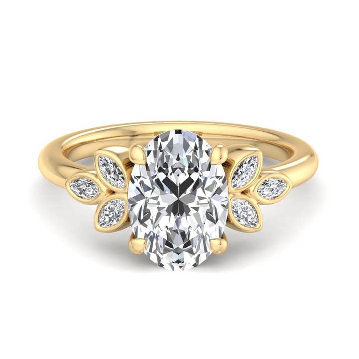 Anel de Noivado com Diamante Oval Cultivado em Laboratório e Centro de Brilho Floral por atacado de Caratina