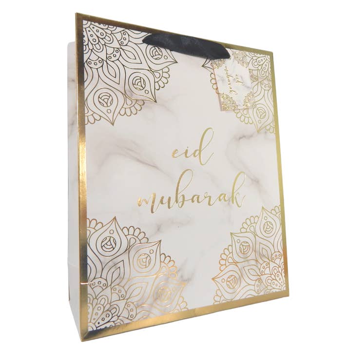 Eid Mubarak Gift Bag - Marble & Gold for wholesale by Peacock Supplies