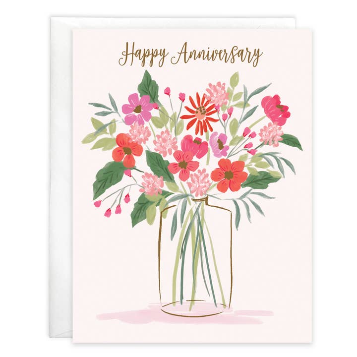 GINA B DESIGNS - Wholesale Anniversary Card - Anniversary Greeting Card - Charming Flower Vase