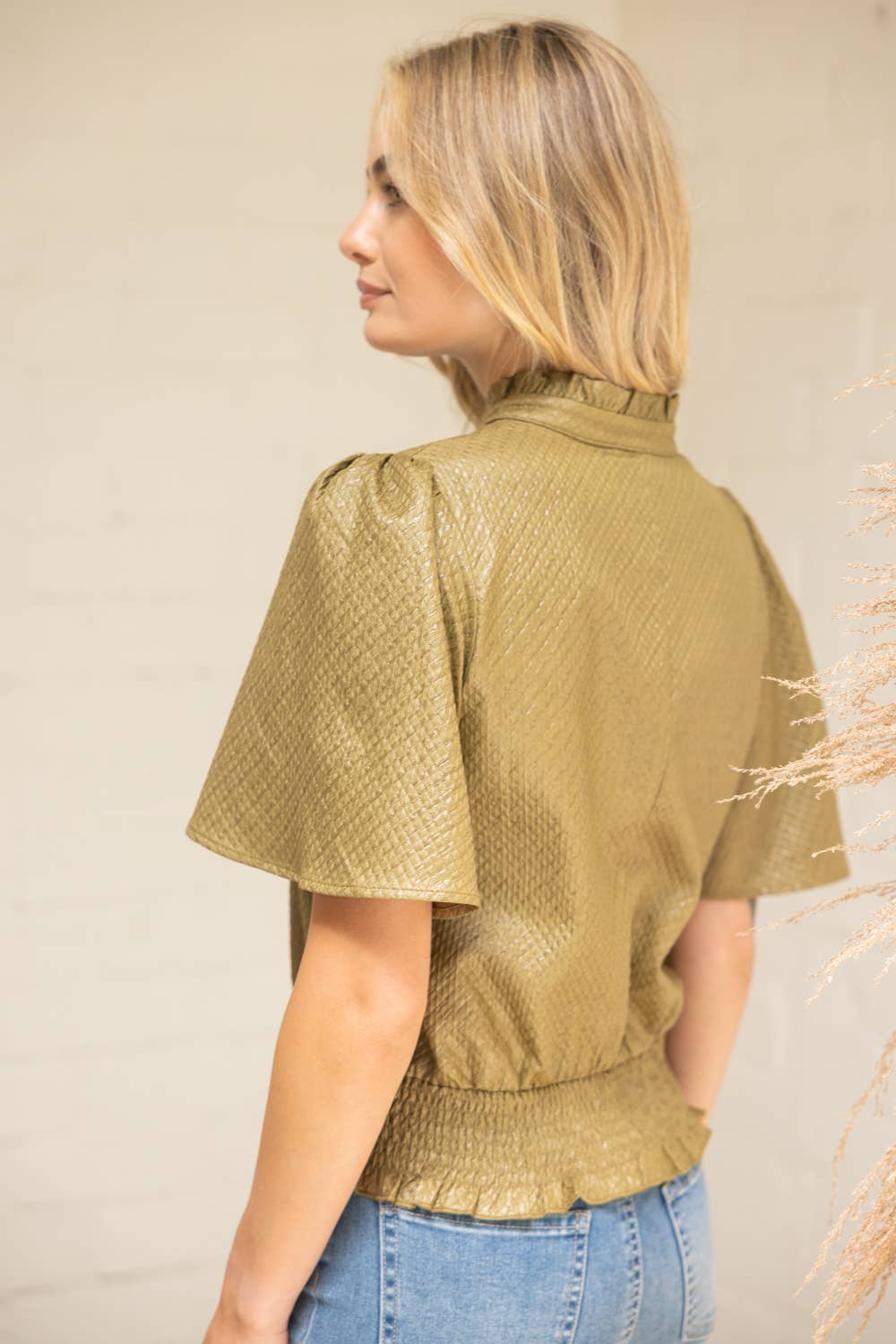 VOY - Wholesale Blouse - Women's - 35926 Smocked Hem and Solid Textured Top17