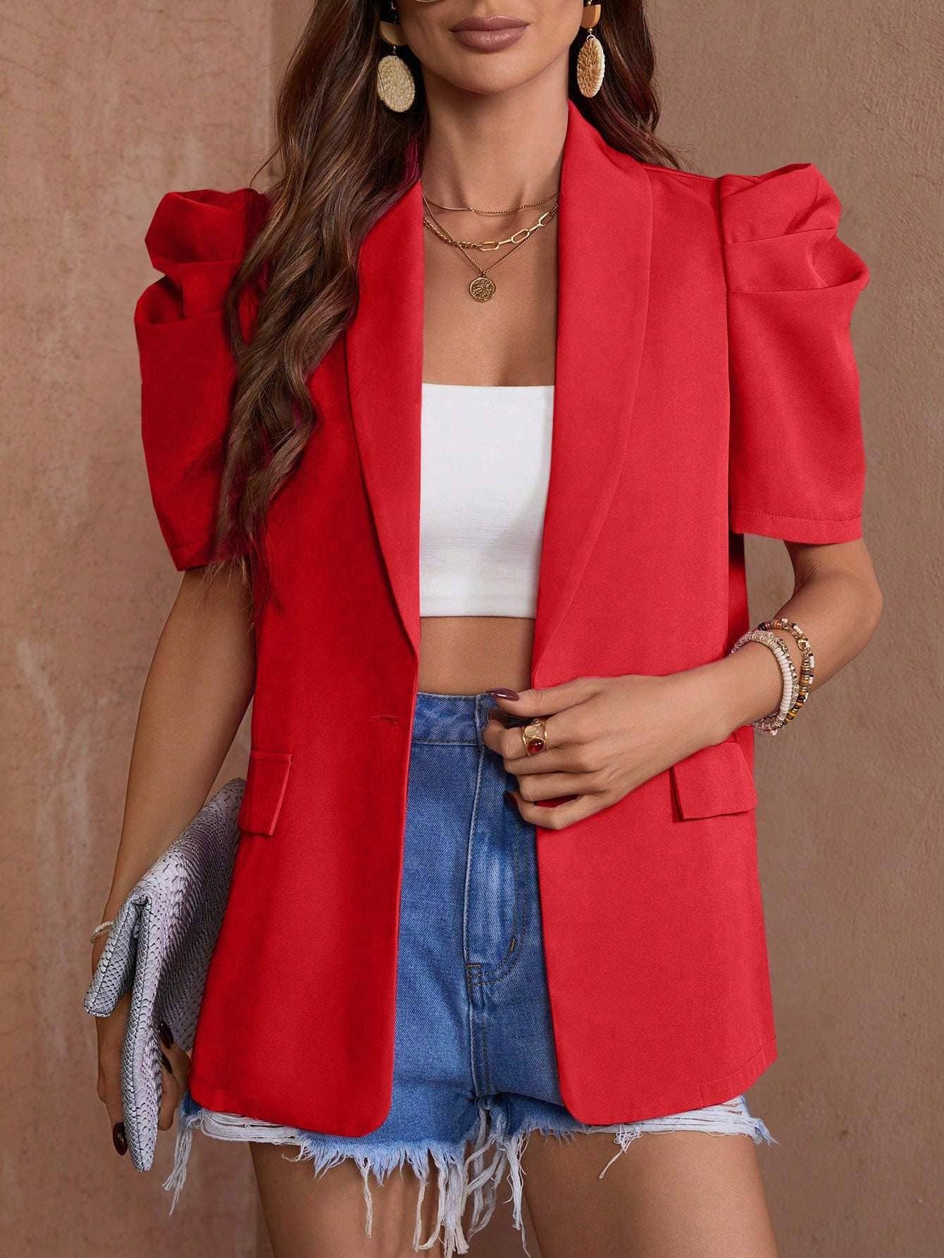 Queen Fashion - Wholesale Blazer - Dames - Blazerjack van kunsthars met inkepingen en pofmouwen41